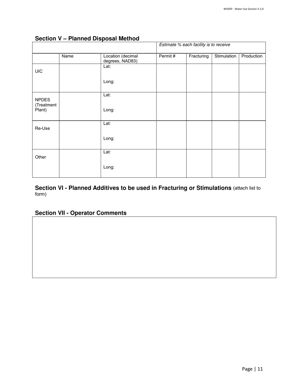 Water Management Plan / Water Addendum - Horizontal Oil and Gas Well Permits - West Virginia, Page 11