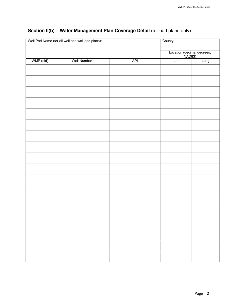 Water Management Plan / Water Addendum - Horizontal Oil and Gas Well Permits - West Virginia, Page 2