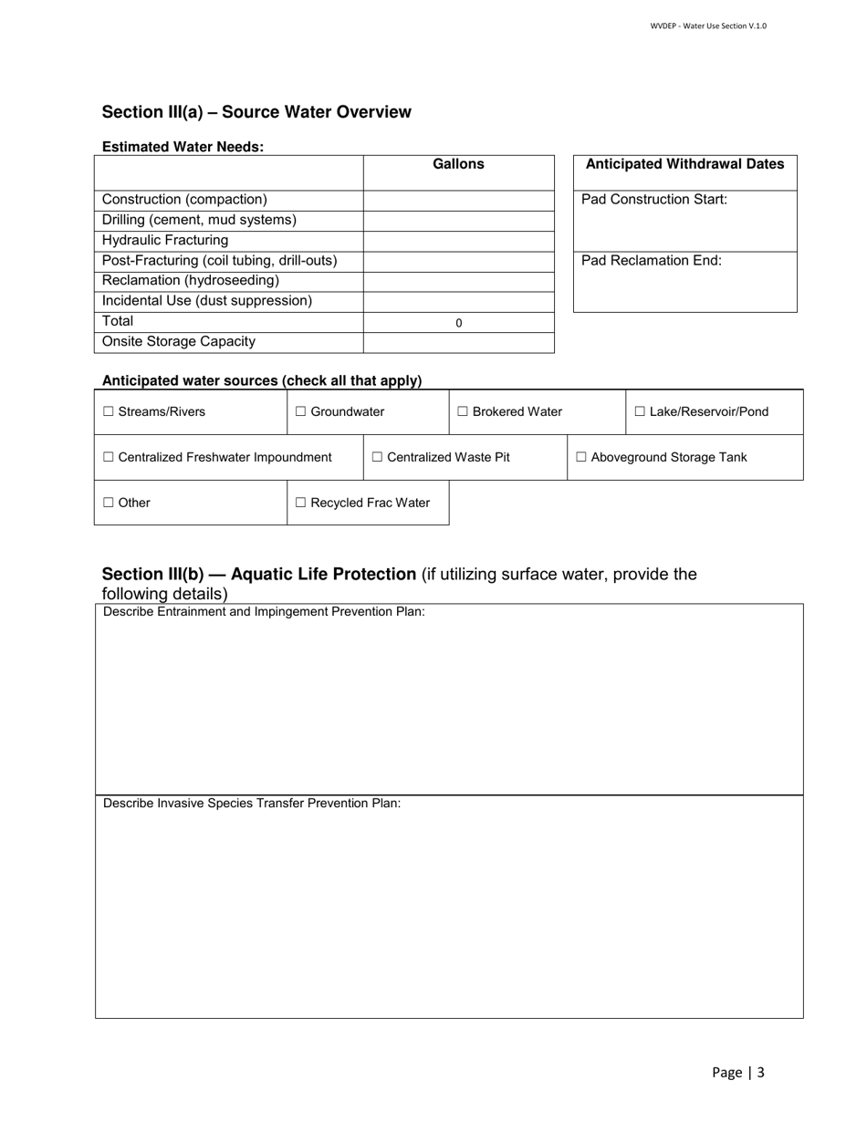 Water Management Plan / Water Addendum - Horizontal Oil and Gas Well Permits - West Virginia, Page 3