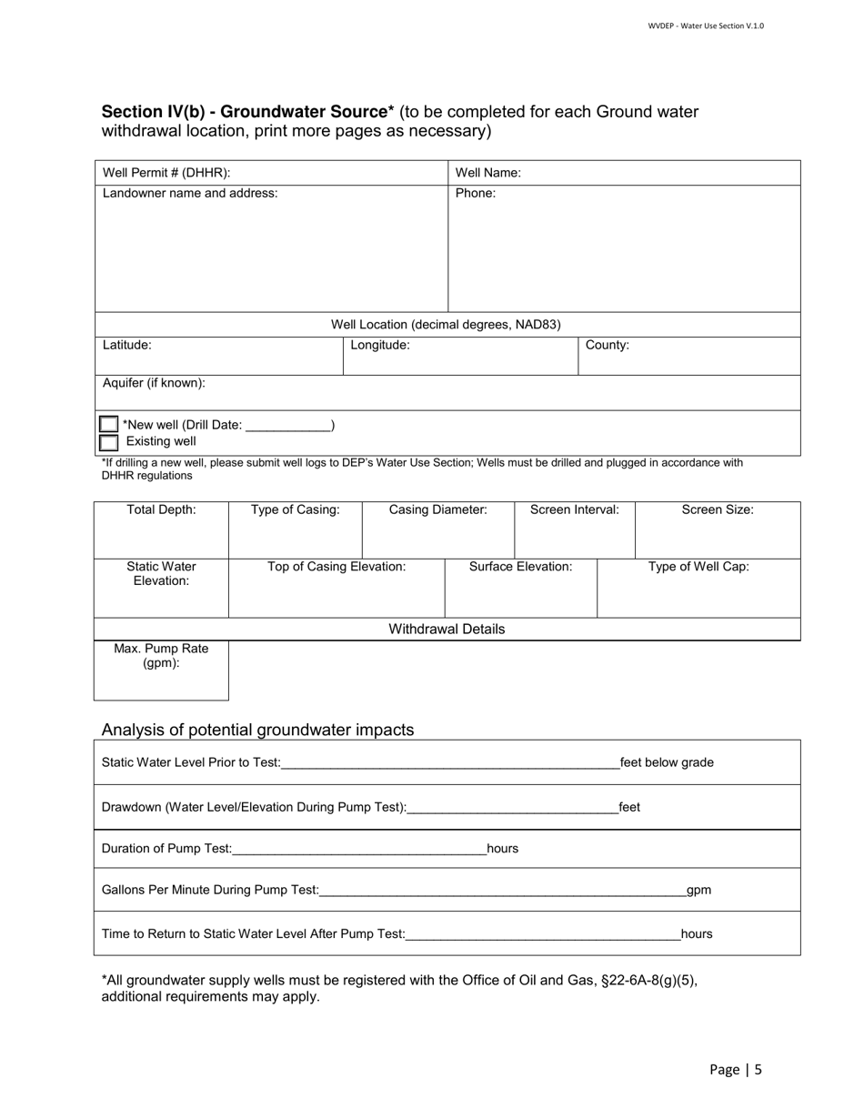 Water Management Plan / Water Addendum - Horizontal Oil and Gas Well Permits - West Virginia, Page 5