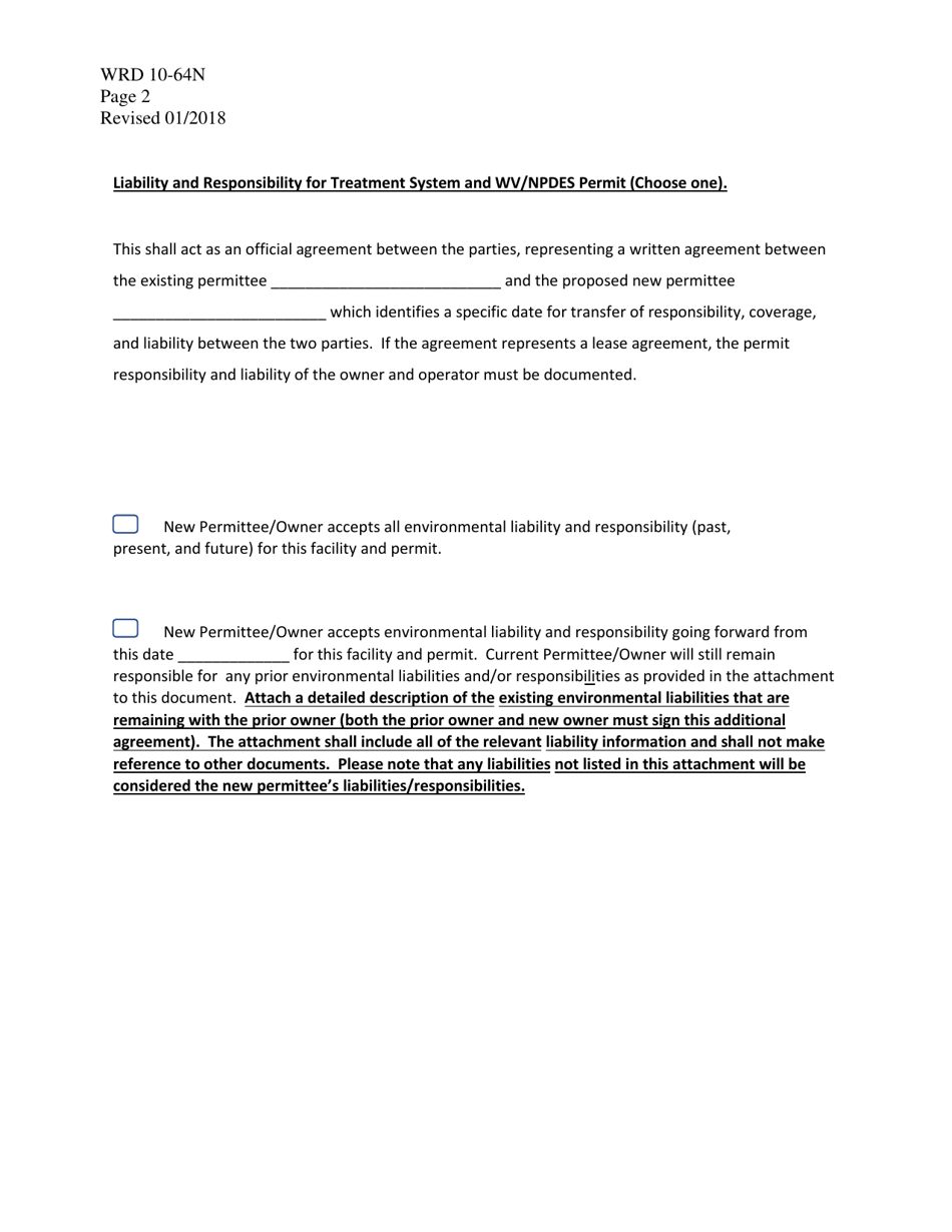 Form WRD10-64N Wv / Npdes Permit Transfer Form - West Virginia, Page 3