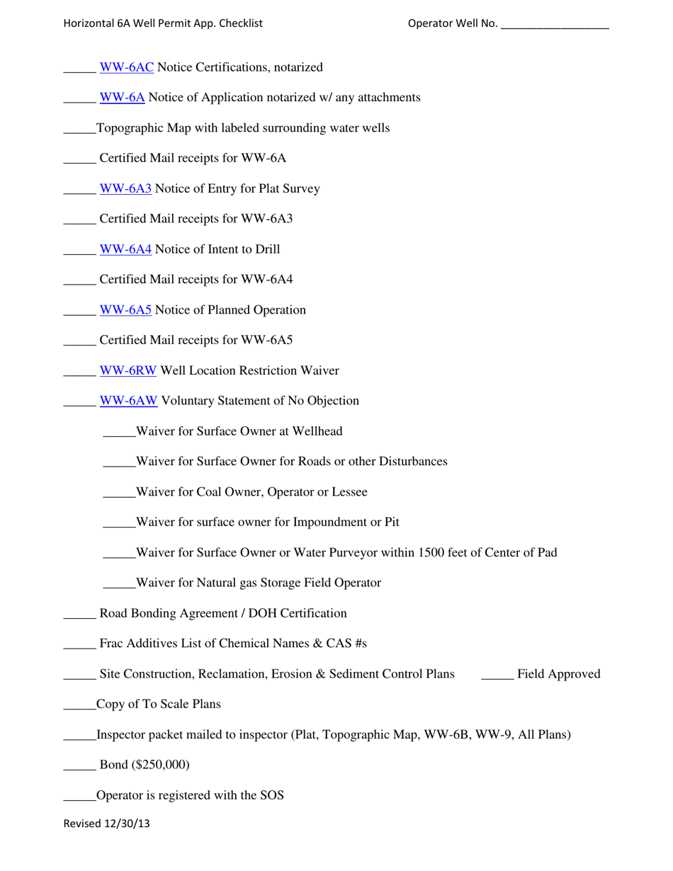 Checklist for Filing a Permit Horizontal 6a Well - West Virginia, Page 2