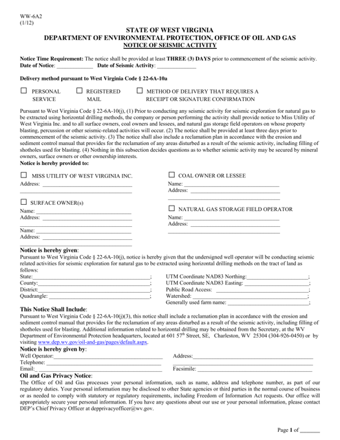 Form WW-6A2 Notice of Seismic Activity - West Virginia