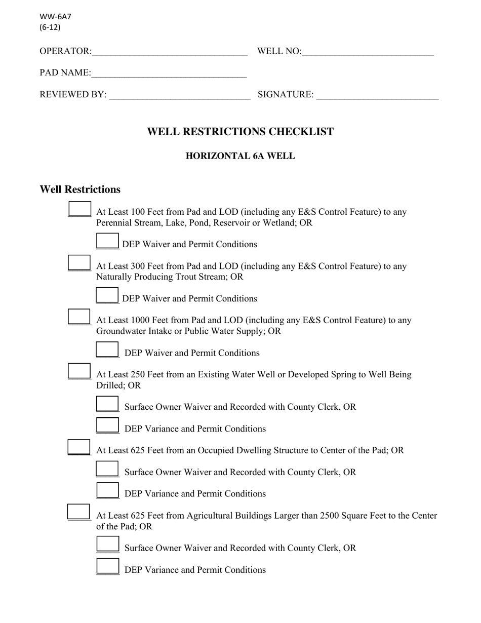 Form WW-6A7 Well Restrictions Checklist - West Virginia, Page 1