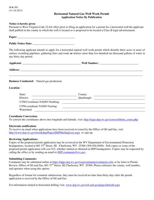 Form WW-PN Horizontal Natural Gas Well Work Permit Application Notice by Publication - West Virginia