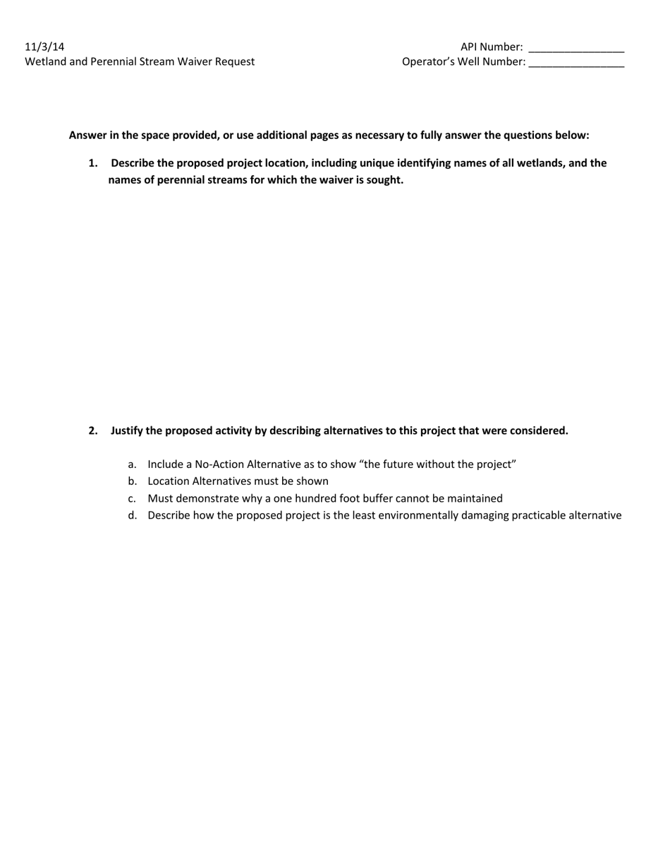 Wetland and Perennial Stream Waiver Request - West Virginia, Page 2