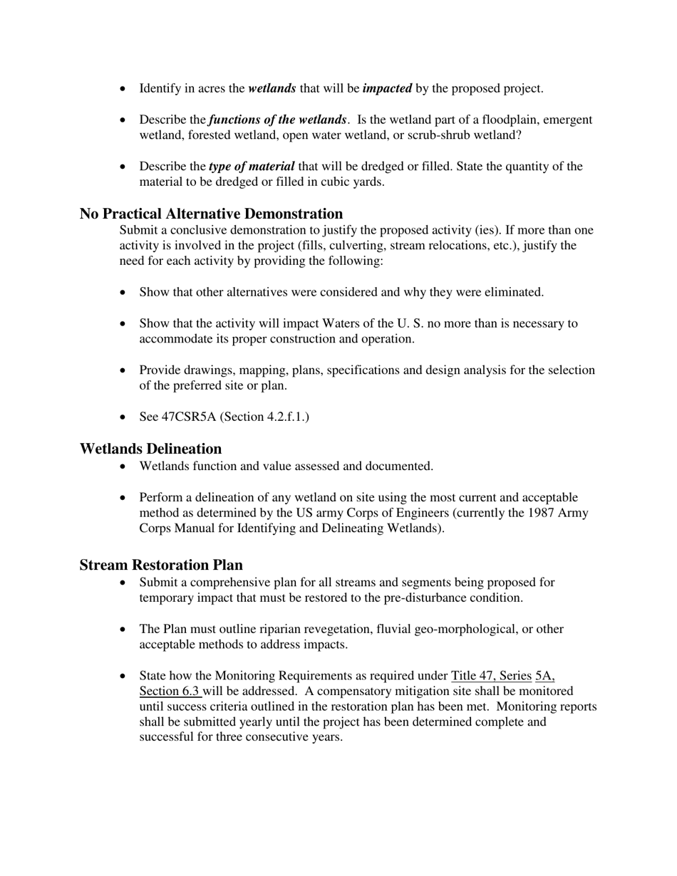 Instructions for Application for Individual Water Quality State 401 Certification for Non-coal Related Facilities - West Virginia, Page 3