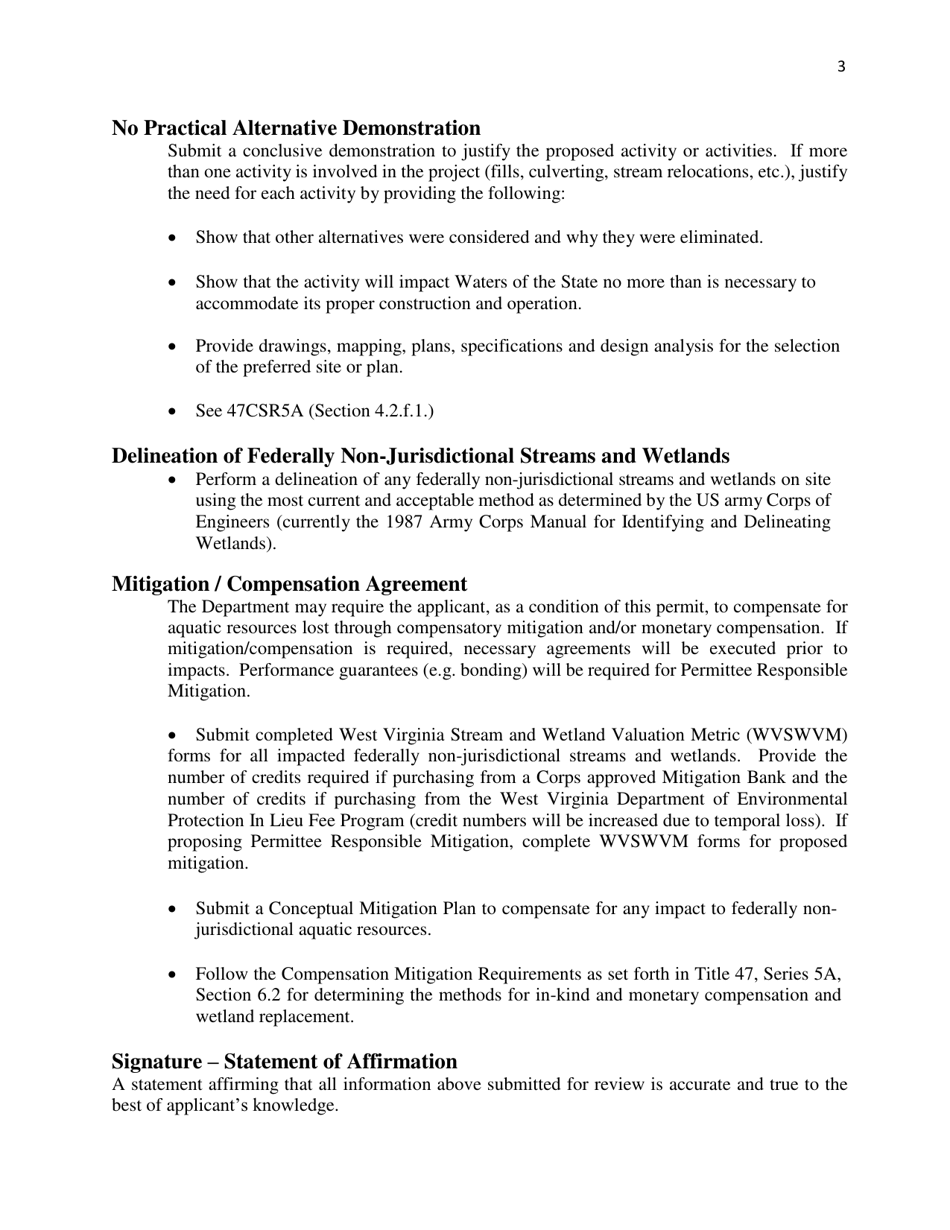 Instructions for Application for West Virginia State Waters Permit for Federally Non-jurisdictional Waters - West Virginia, Page 3