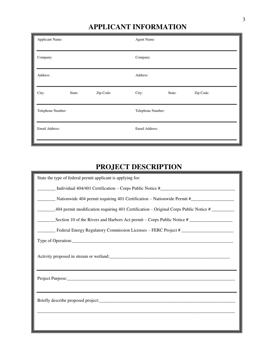 Application for Individual Water Quality State 401 Certification for Non-coal Related Activity - West Virginia, Page 3