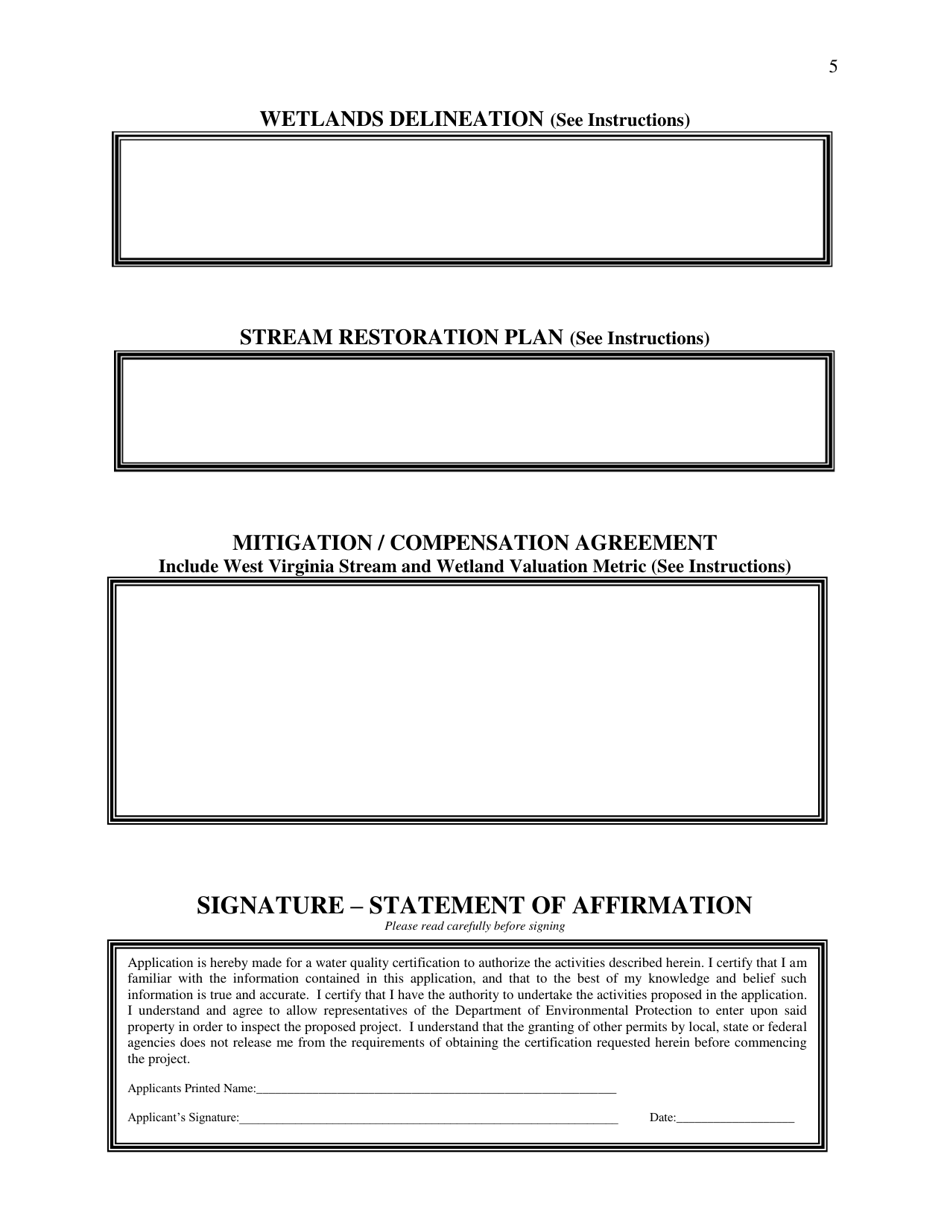 Application for Individual Water Quality State 401 Certification for Non-coal Related Activity - West Virginia, Page 5