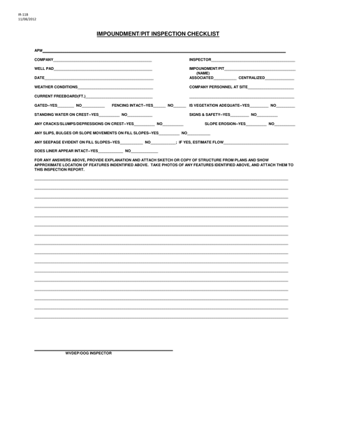 Form IR-11B Impoundment/Pit Inspection Checklist - West Virginia