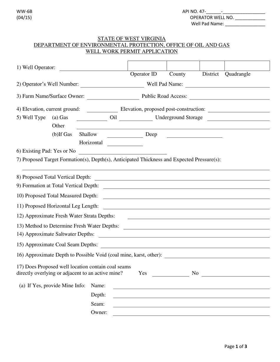 Form WW-6B Well Work Permit Application - West Virginia, Page 1