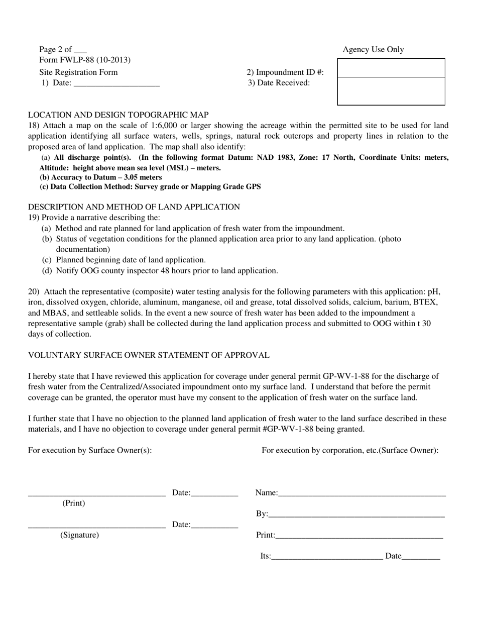 Form FWLP-88 Application and Site Registration for Land Application From Fresh Impoundments - West Virginia, Page 2