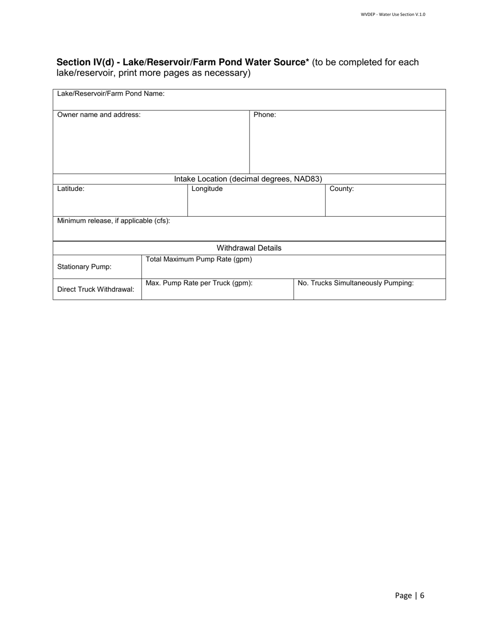 Water Management Plan / Water Addendum - Centralized Pits or Impoundments / Aboveground Storage Tanks - West Virginia, Page 6