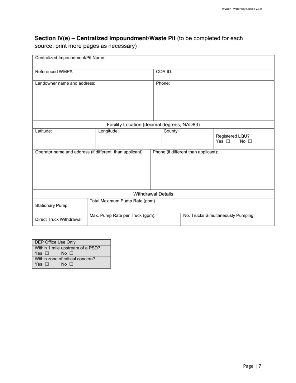 Water Management Plan / Water Addendum - Centralized Pits or Impoundments / Aboveground Storage Tanks - West Virginia, Page 7