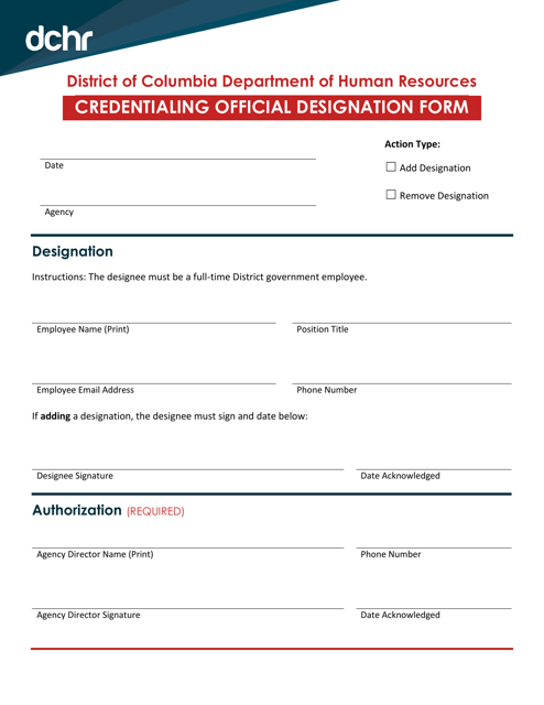 Credentialing Official Designation Form - Washington, D.C.