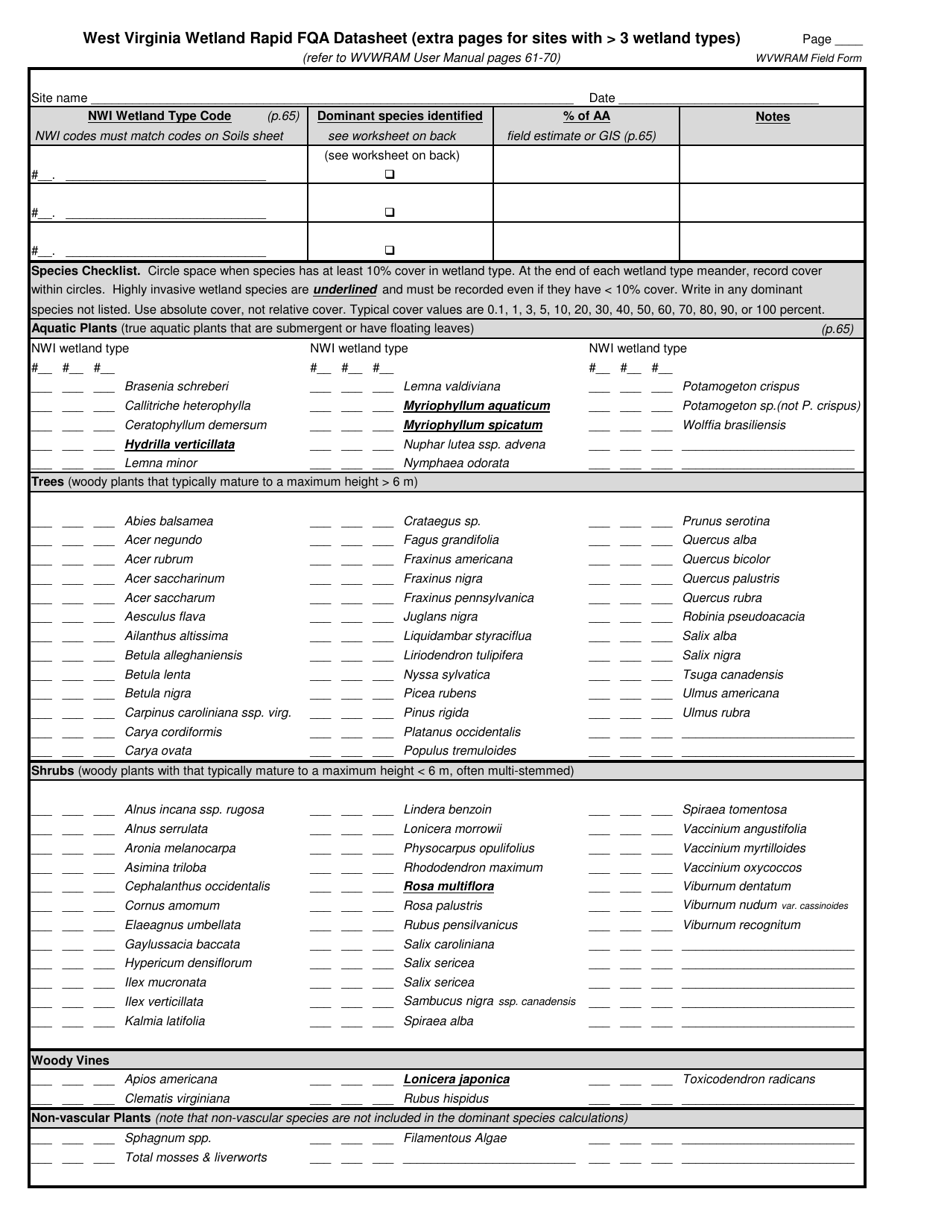West Virginia Wetland Rapid Assessment Datasheet - West Virginia, Page 7