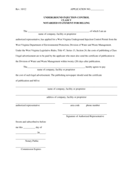 Document preview: Underground Injection Control Class V Notarized Statement for Billing - West Virginia