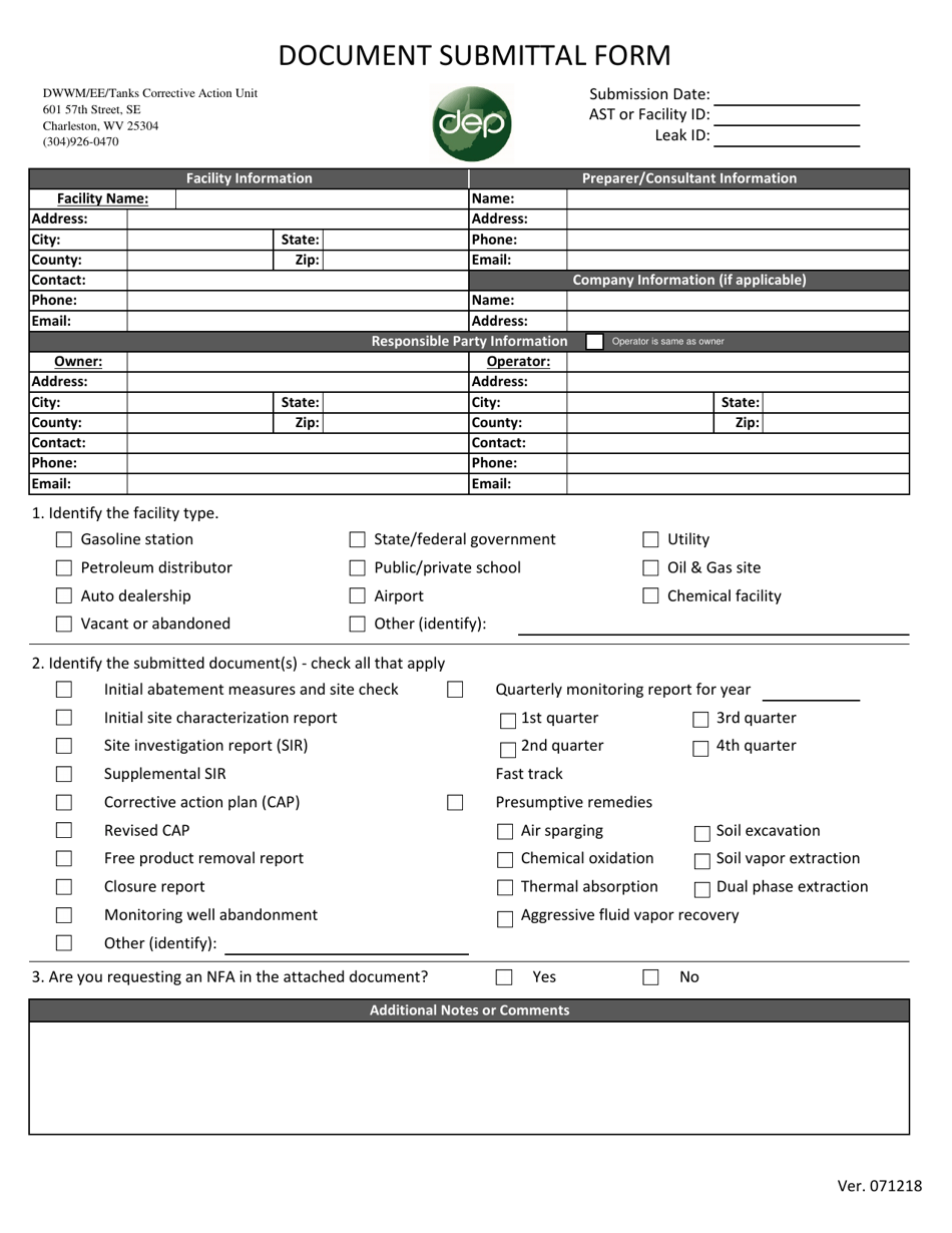 Document Submittal Form - West Virginia, Page 1