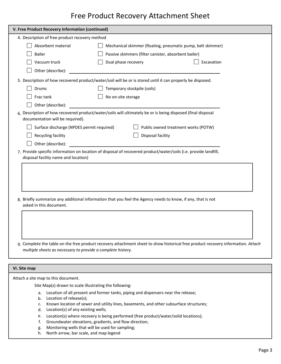 Appendix B-8 Free Product Recovery Attachment Sheet - West Virginia, Page 3
