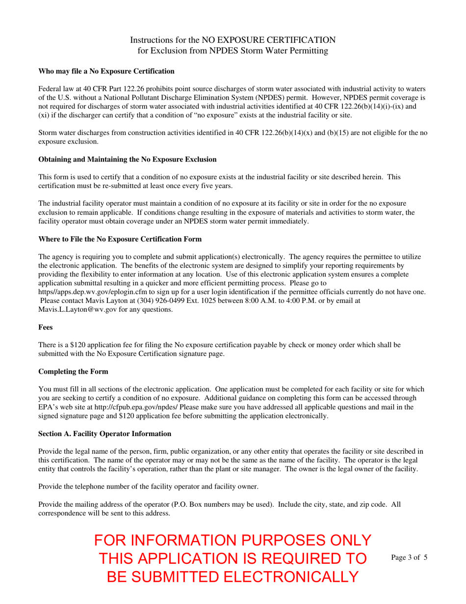 No Exposure Certification for Exclusion From the Npdes Multi-Sector Industrial Storm Water Permit - West Virginia, Page 3