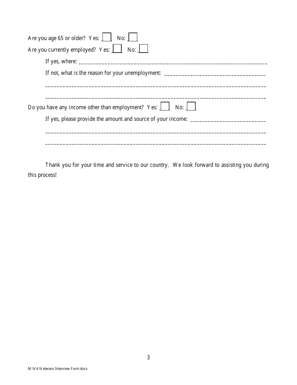 Veterans Interview Form - Plachta, Murphy  Associates, Page 3