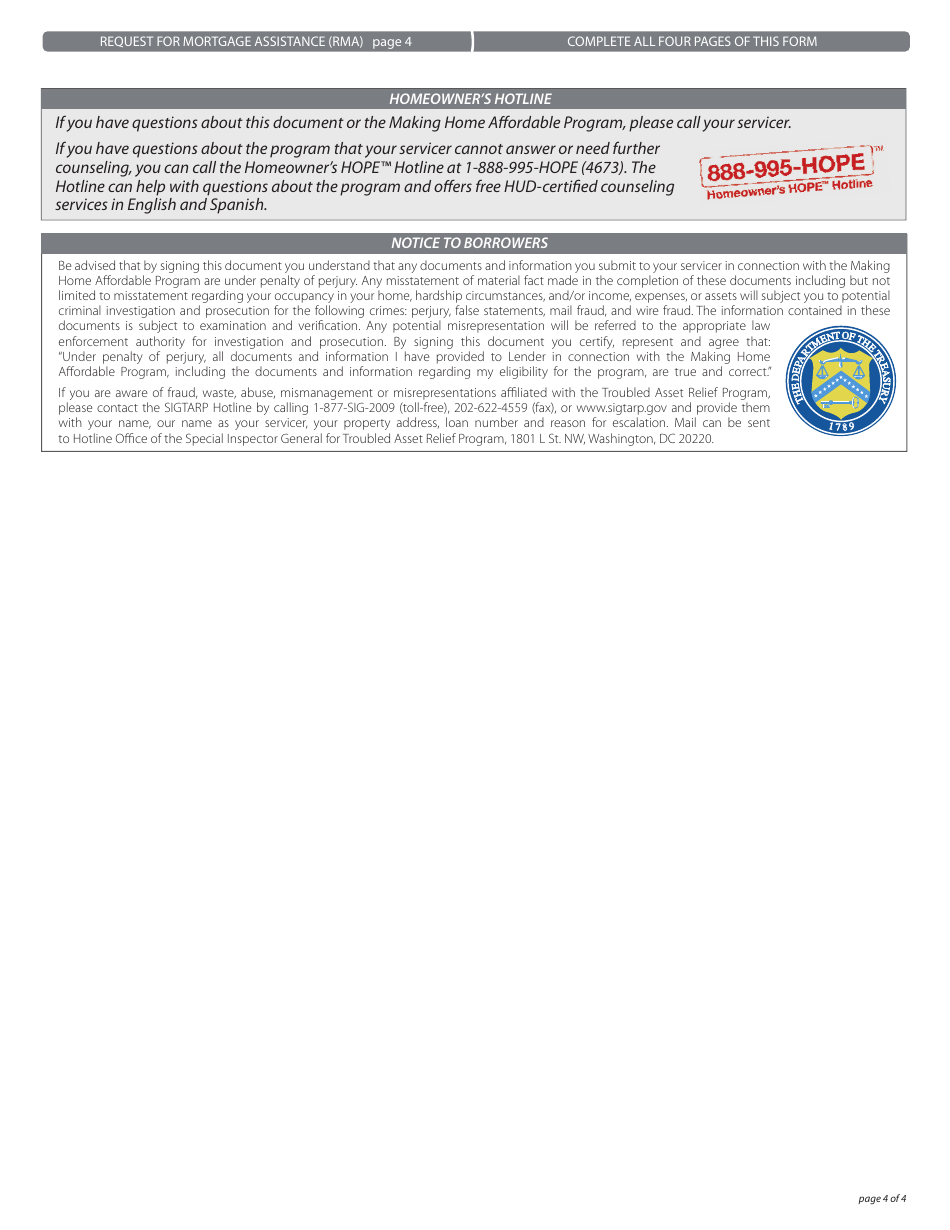 Request for Mortgage Assistance (Rma) Form, Page 4