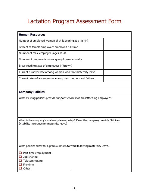 Lactation Program Assessment Form
