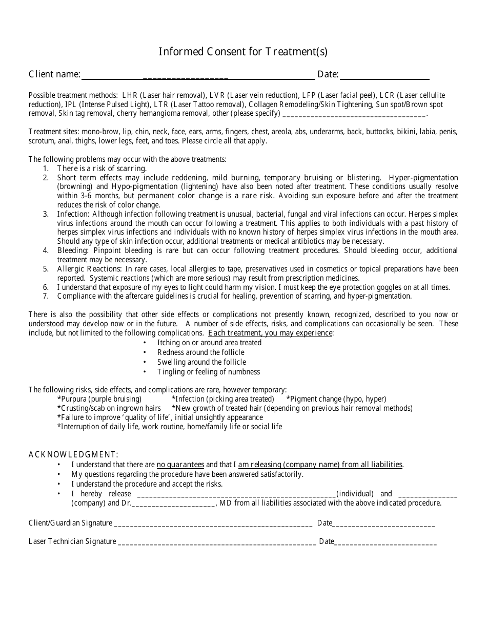 Informed Consent Form for Treatment(S), Page 1