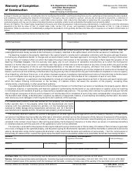 Document preview: Form HUD-92544 Warranty of Completion of Construction