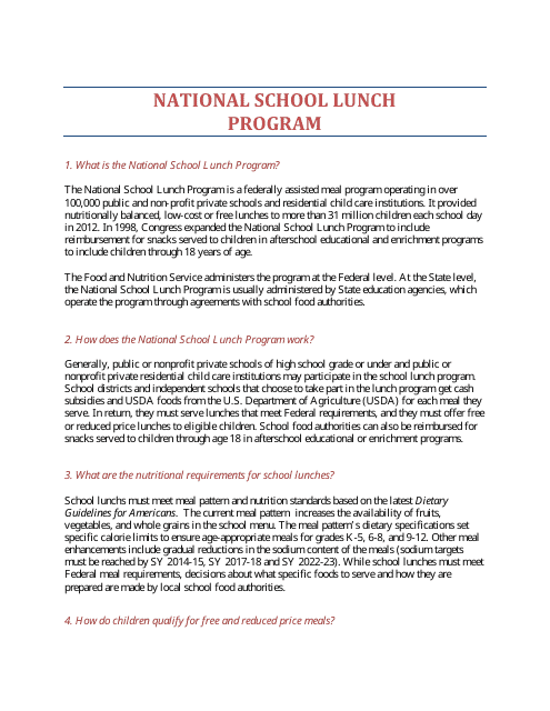 National School Lunch Program (Nslp) Fact Sheet Download Pdf