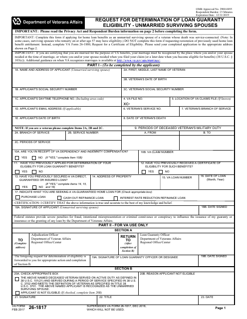 VA Form 26-1817  Printable Pdf