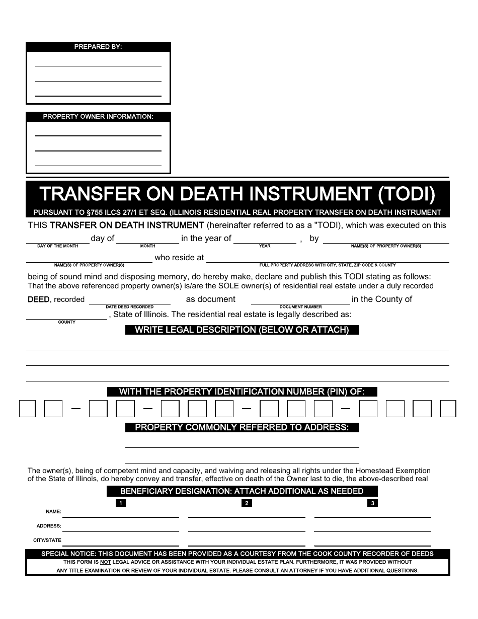 Transfer on Death Instrument Form, Page 1