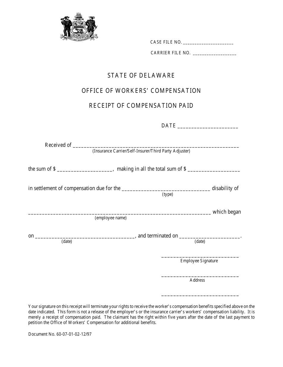 Delaware Receipt Of Compensation Paid Fill Out Sign Online And Download Pdf Templateroller 3970