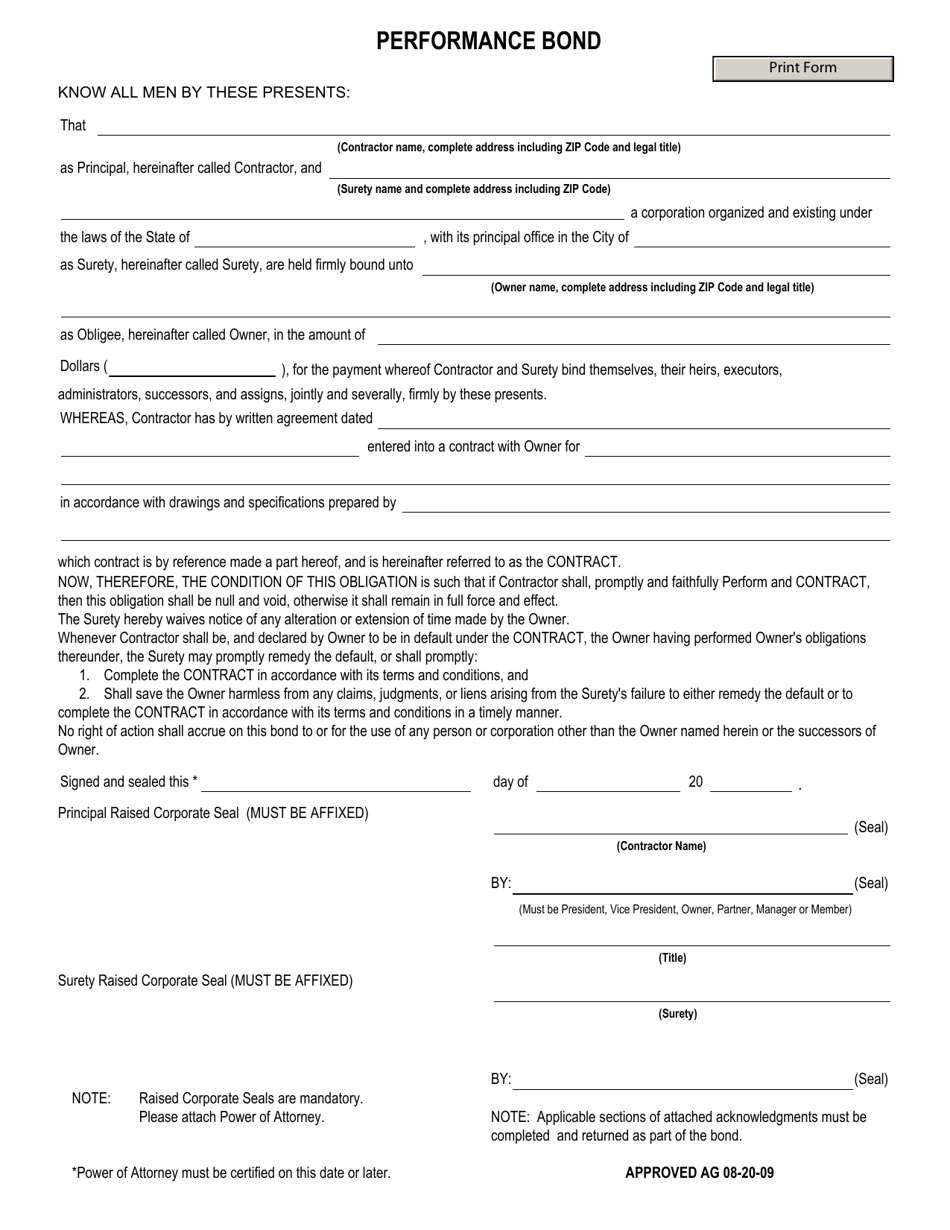 West Virginia Performance Bond Fill Out Sign Online And Download Pdf Templateroller 2134