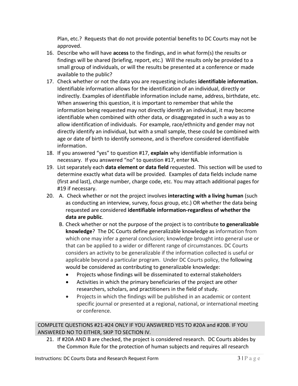 Instructions for Form A, B Data and Research Request Form - Washington, D.C., Page 3