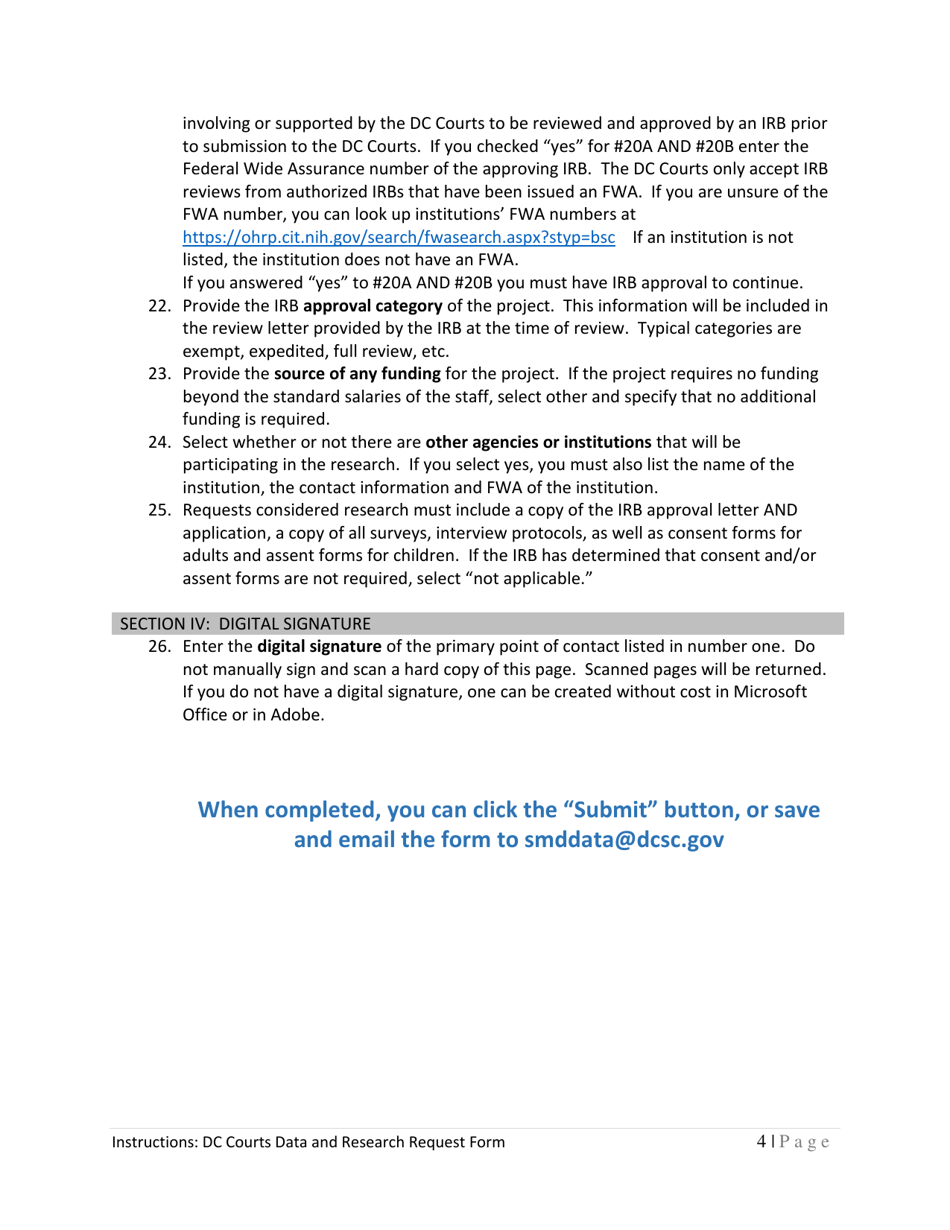 Instructions for Form A, B Data and Research Request Form - Washington, D.C., Page 4