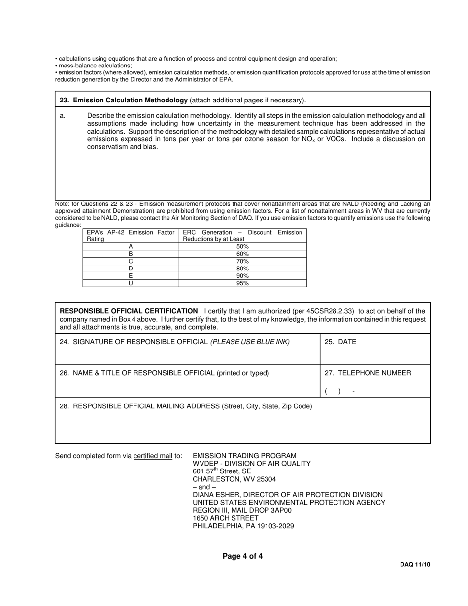 Application to Use a New or Alternate Quantification Protocol - West Virginia, Page 4