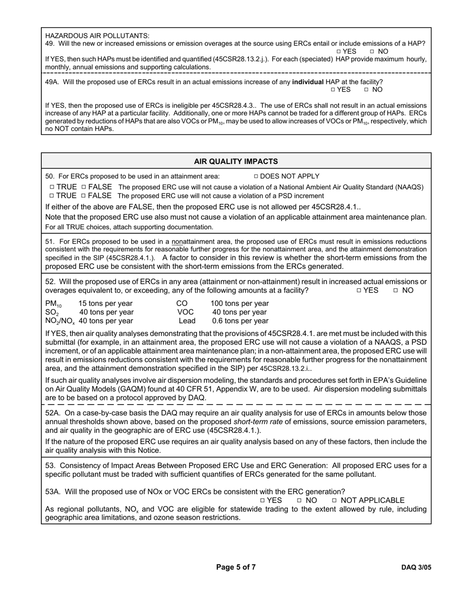 Notice of Emission Reduction Credit Use or Retirement - West Virginia, Page 5