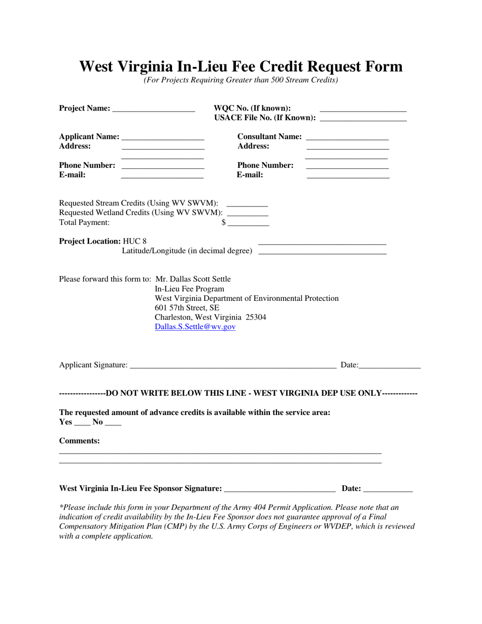 West Virginia in-Lieu Fee Credit Request Form - West Virginia, Page 1