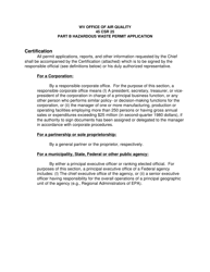 Part B Hazardous Waste Permit Application - Certification - West Virginia