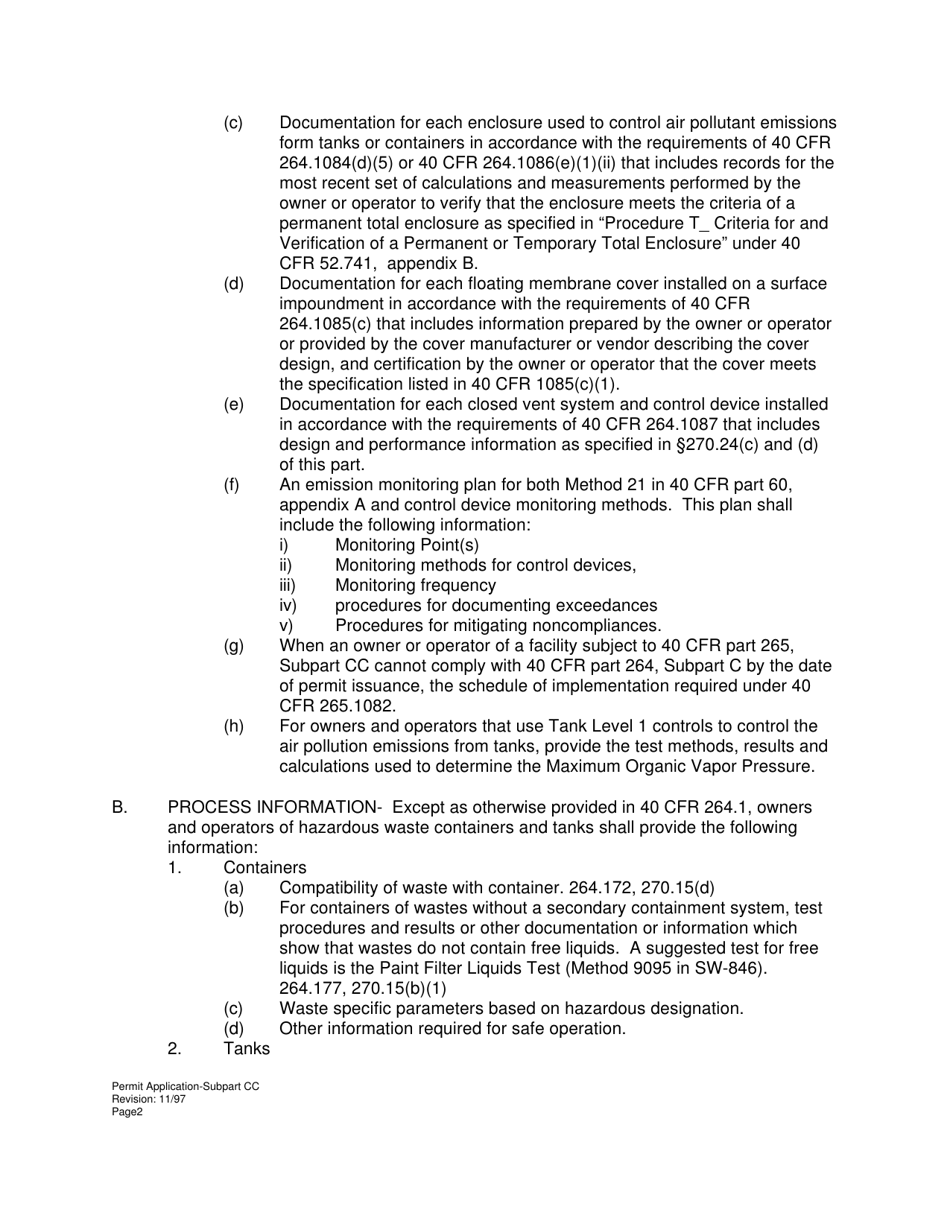 Subpart Part B Hazardous Waste Permit Application - Tanks, Containers and Surface Impoundments - West Virginia, Page 2