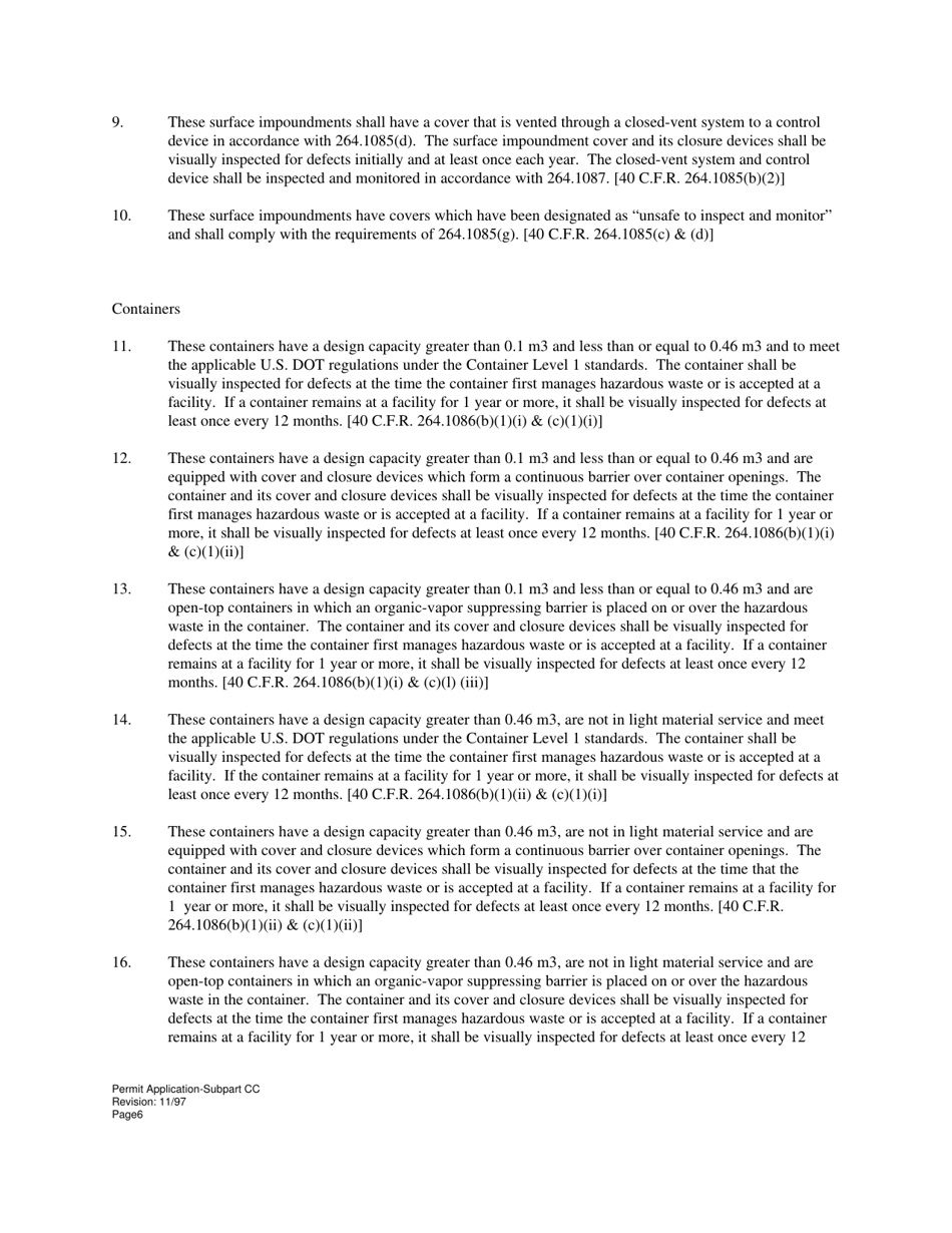 Subpart Part B Hazardous Waste Permit Application - Tanks, Containers and Surface Impoundments - West Virginia, Page 6