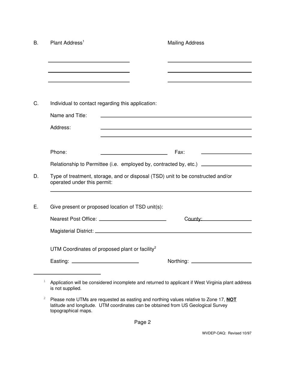 Application for an Emergency Permit to Construct and Operate a Hazardous Waste Treatment, Storage, and Disposal Facility - West Virginia, Page 2