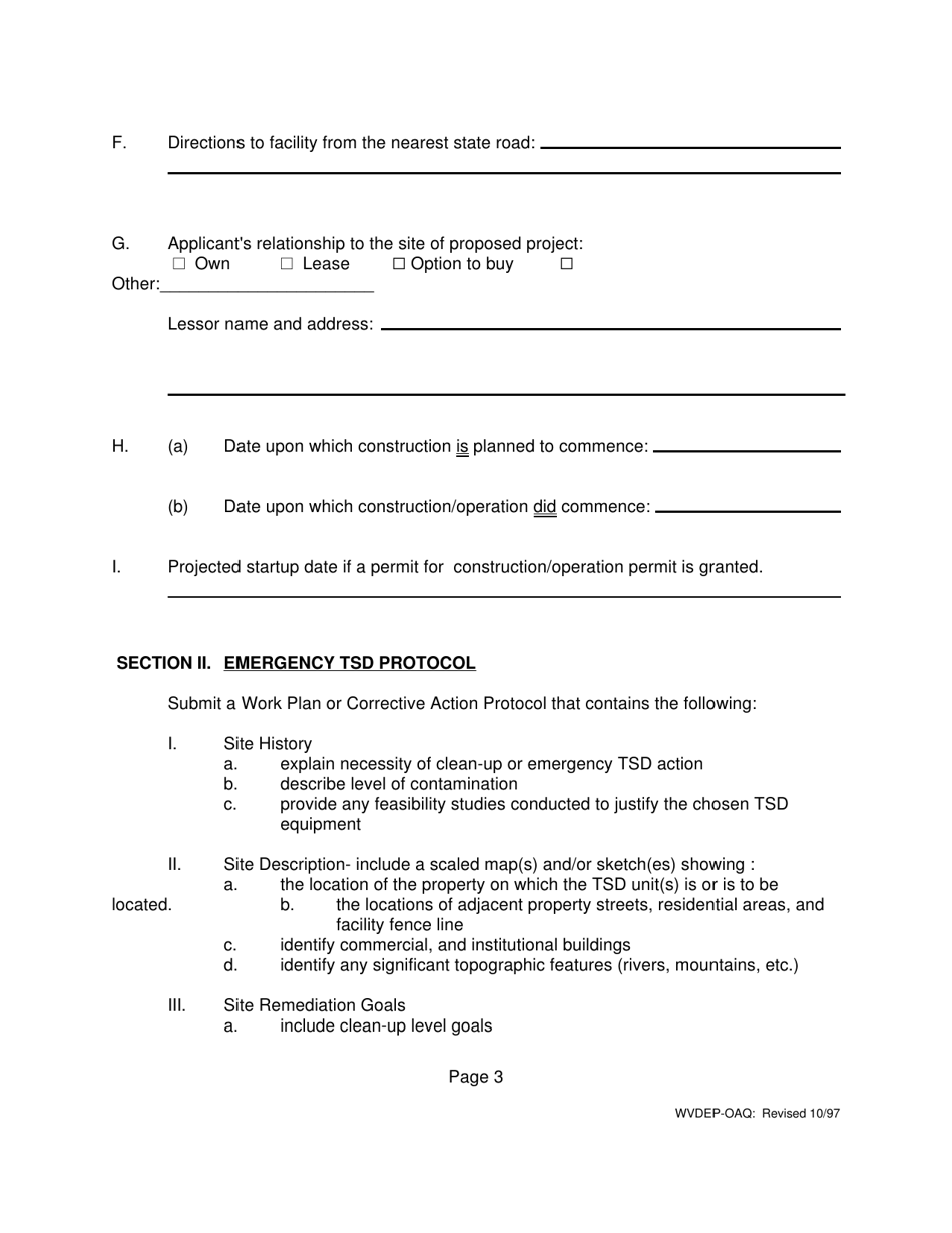 Application for an Emergency Permit to Construct and Operate a Hazardous Waste Treatment, Storage, and Disposal Facility - West Virginia, Page 3