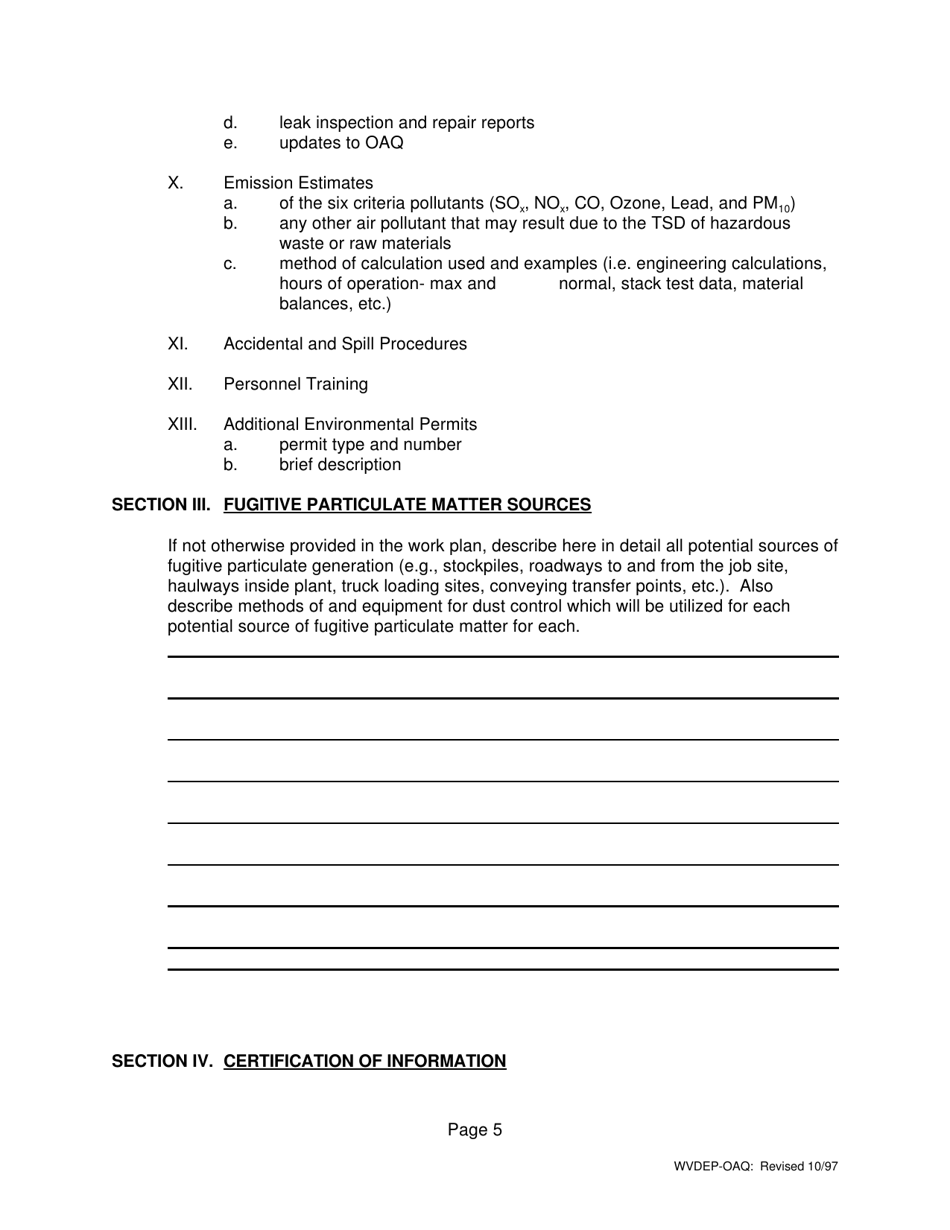 Application for an Emergency Permit to Construct and Operate a Hazardous Waste Treatment, Storage, and Disposal Facility - West Virginia, Page 5