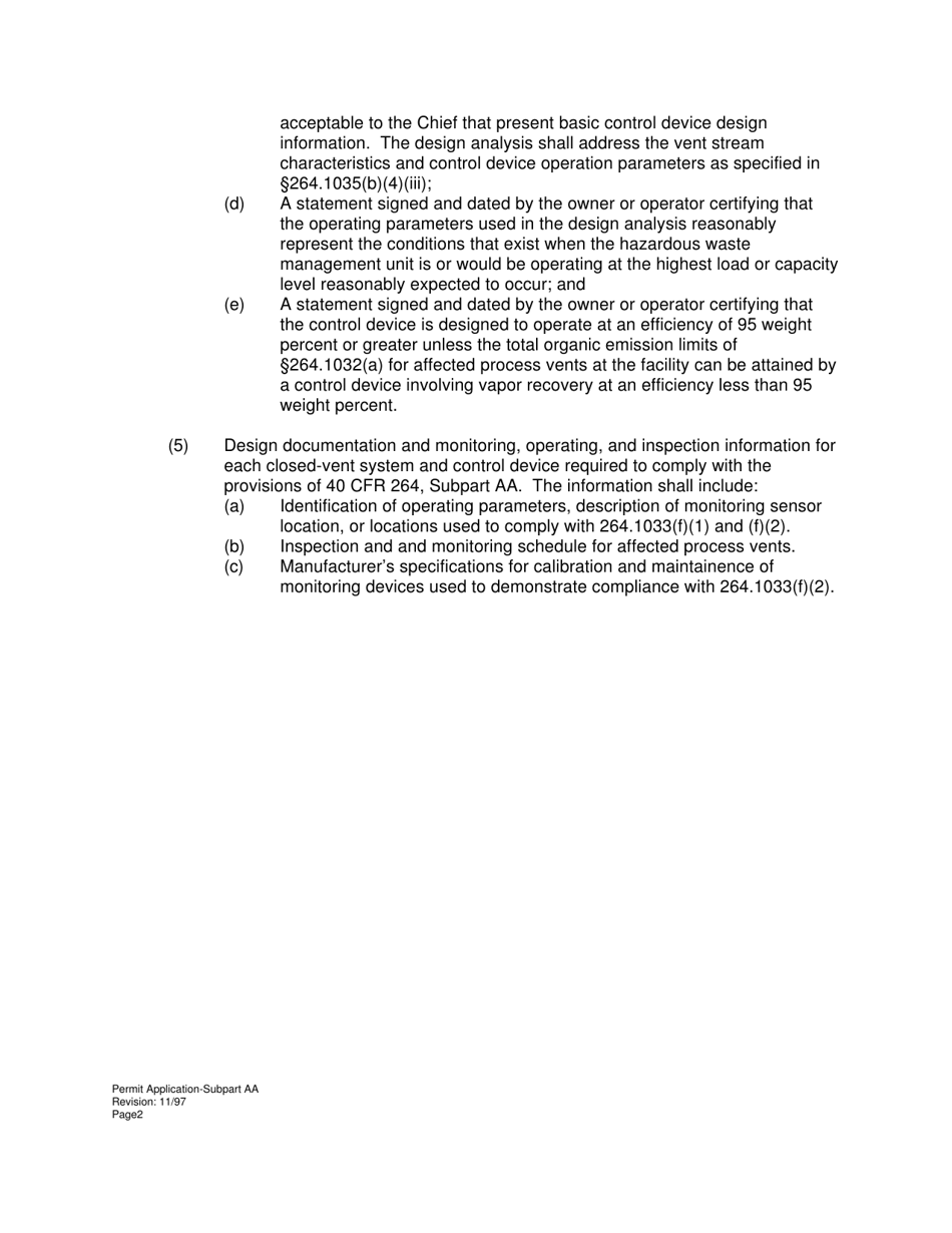 Subpart AA Part B Hazardous Waste Permit Application - Process Vents - West Virginia, Page 2