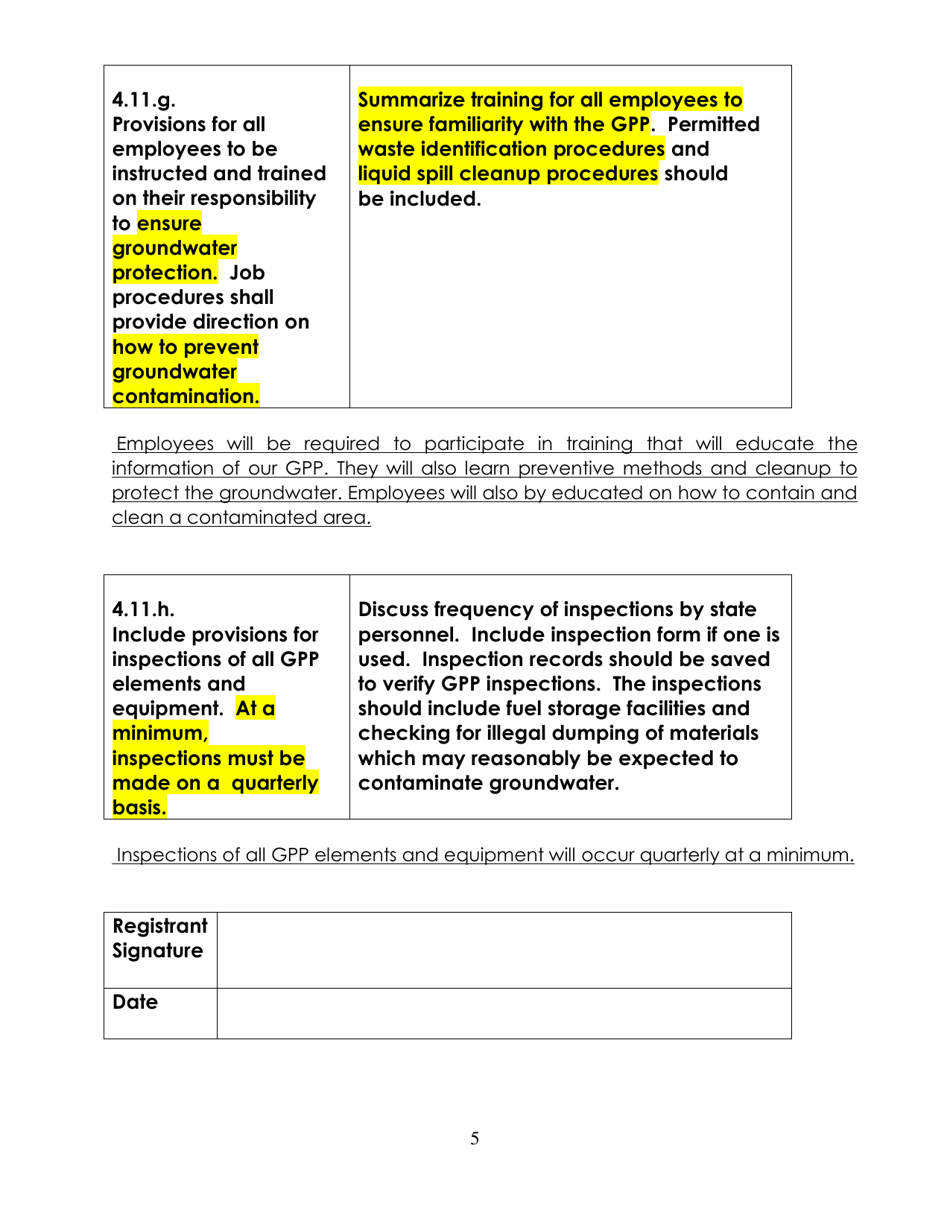 Sample Groundwater Protection Plan for Noncommercial Construction / Demolition Solid Waste Facility - Class D General Permit - West Virginia, Page 5