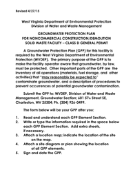 Document preview: Sample Groundwater Protection Plan for Noncommercial Construction/Demolition Solid Waste Facility - Class D General Permit - West Virginia