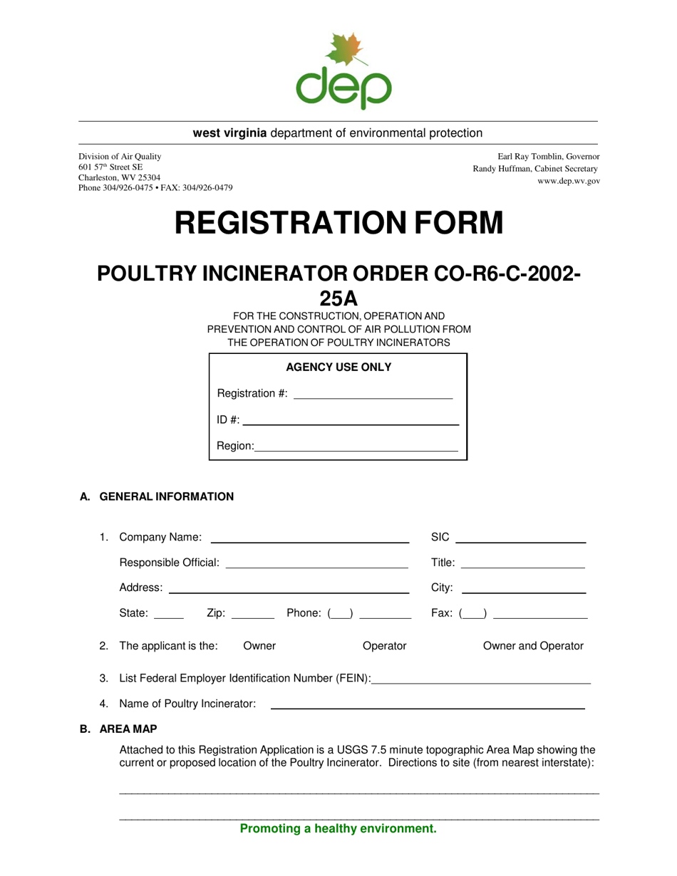 Registration Form - Poultry Incinerator Order Co-r6-c-2002-25a - West Virginia, Page 1